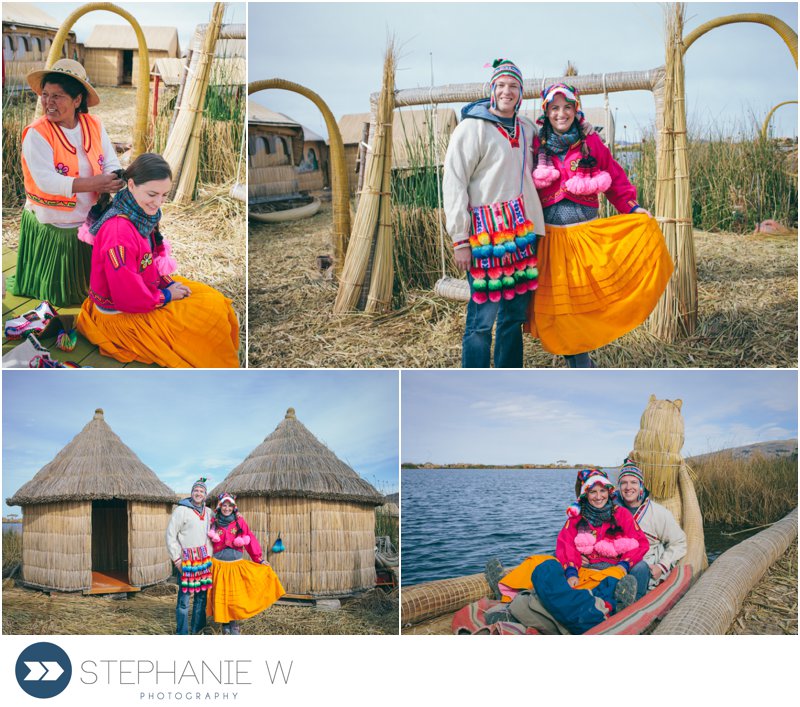 lake titicaca puno peru august 2013 uros khantati traditional dress and fishing