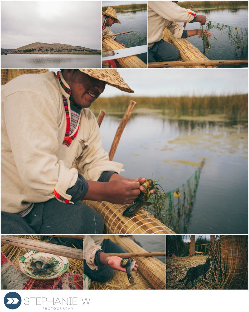 lake titicaca puno peru august 2013 uros khantati fishing