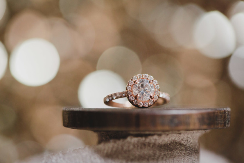 rose gold engagement ring on spool