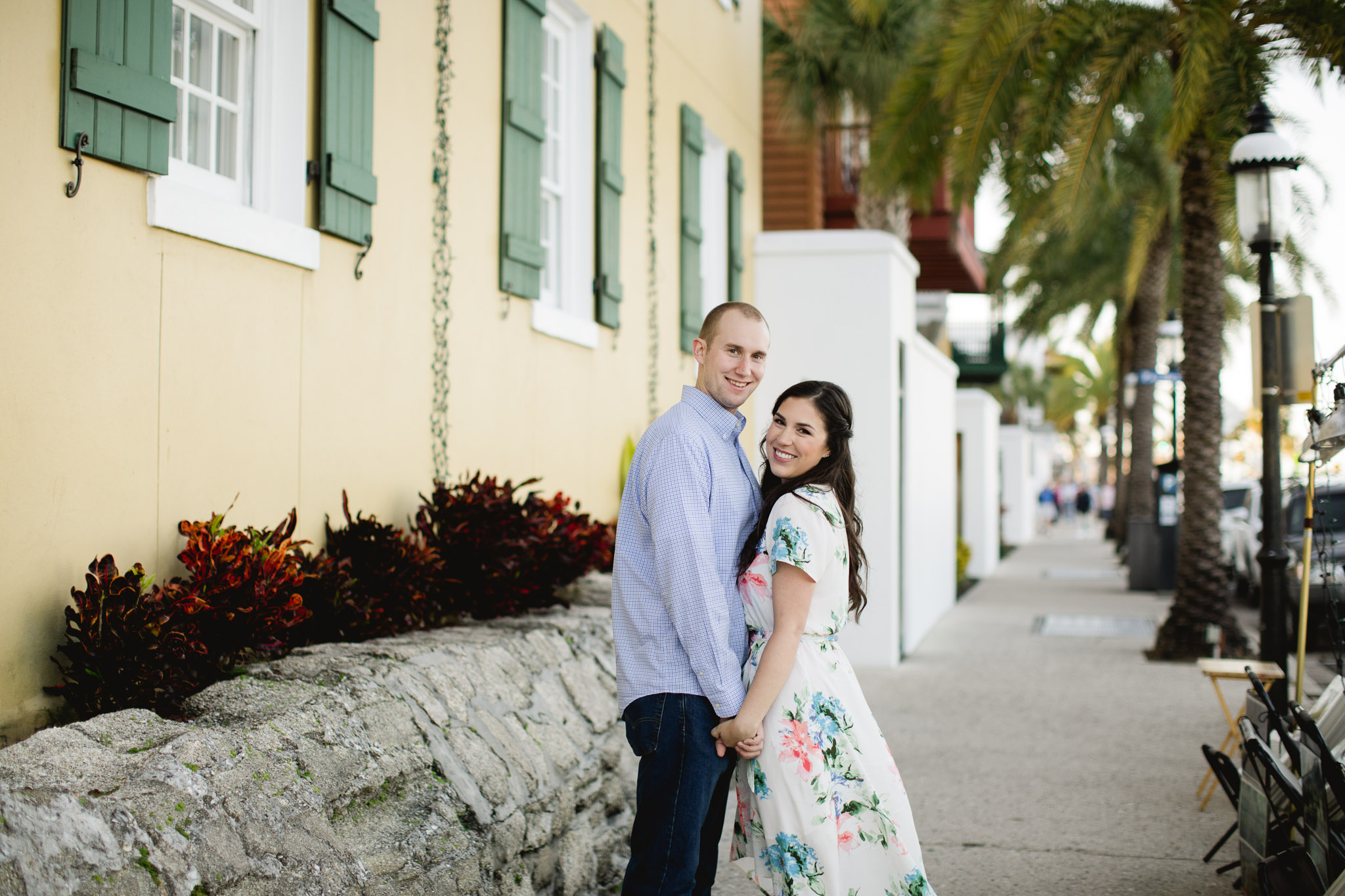 couple on streets of st. augustine during engagement