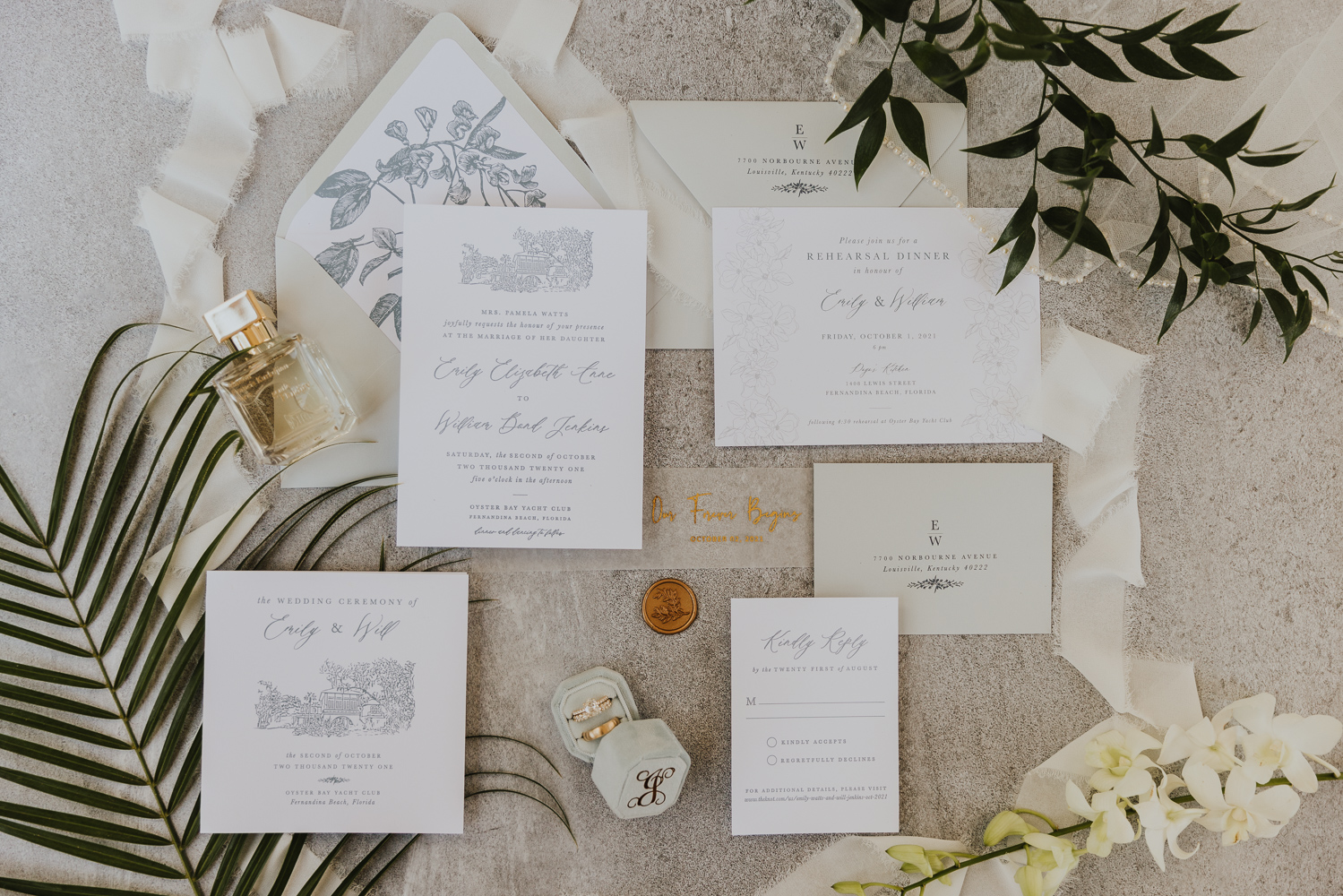 wedding invitation suite on layflat for oyster bay yacht club wedding